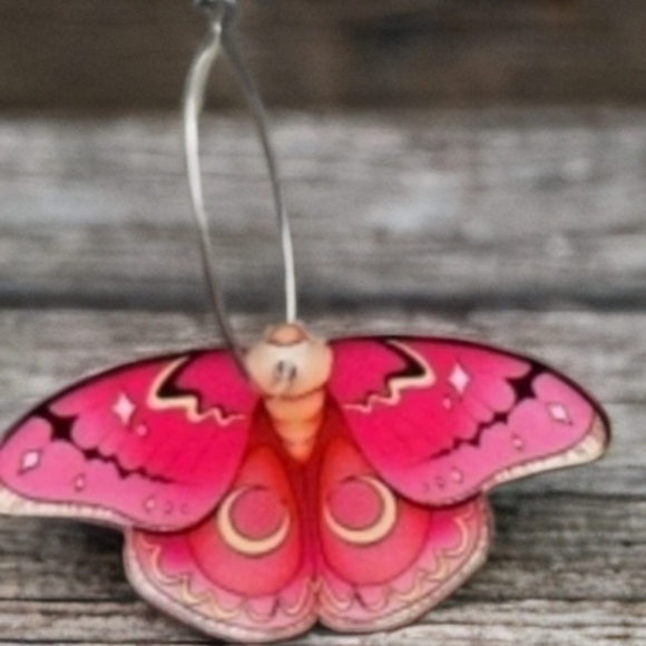 MODCLOTH ACRYLIC MOON MOTH EARRINGS 2 - Picture 2 of 3